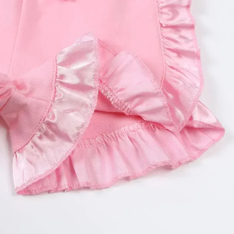 Summer New Kids Clothes Girl Outfit Set Solid Color Cotton Short Sleeve Tops Shorts 2 Pcs Fashion Children's Sets 1-6 Years