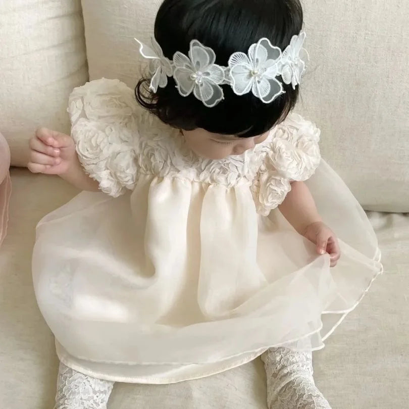 1st Birthday Party Baby Dress Summer Princess One Year Baby Girls Dress Clothes Flower Puff Sleeve Toddler Dresses For Girl