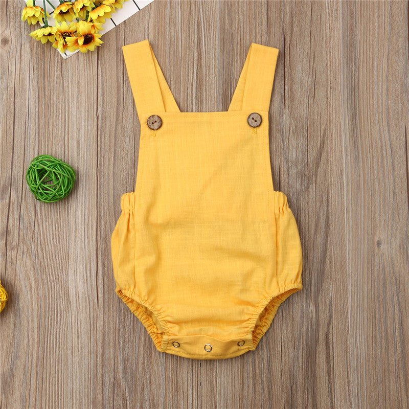 0-36m Unisex Baby Cotton Romper Sleeveless Suspender Solid Stripe Boys Jumpsuits With Button Casual Playsuits For Newborn Girls