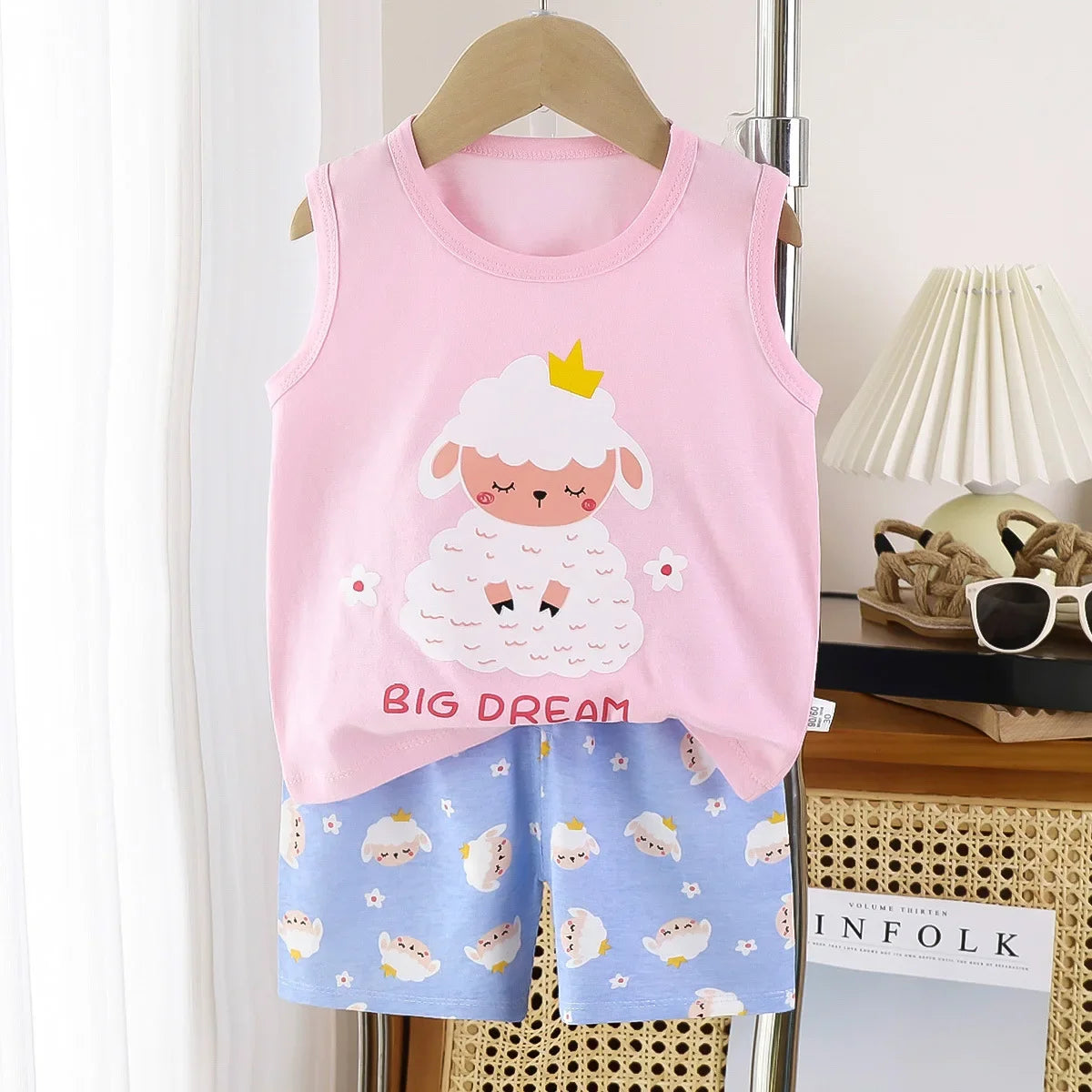 2PCS Cotton T-shirts Shorts Tank Top Boys Girls Sleeveless Children Sets Kids Clothes Vest Suit Summer Children Clothing Baby