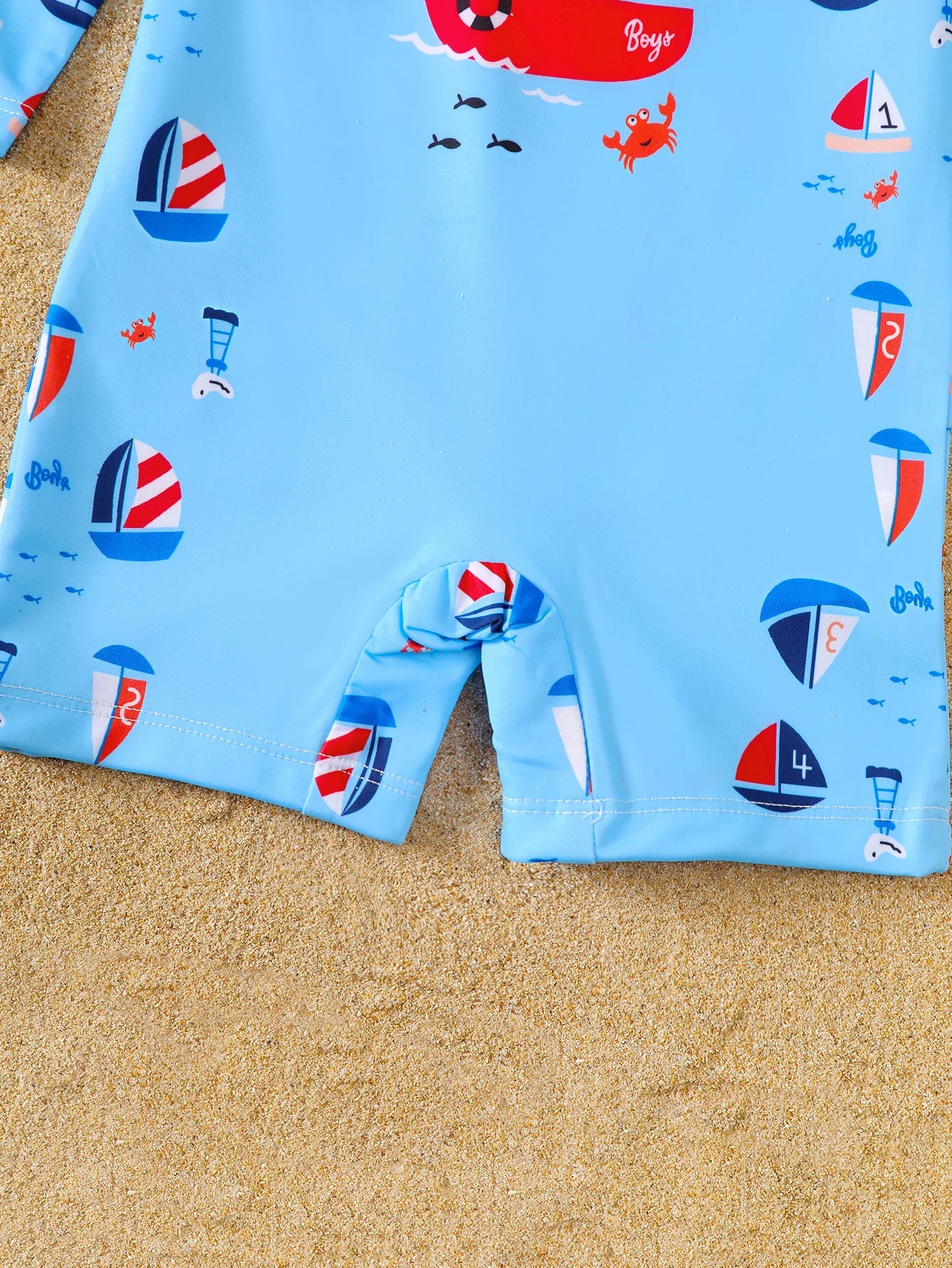 Baby Boy Nautical Pattern Full Print Long Sleeve Onesie Swimsuit with Hat Infant Swimming Suit Set