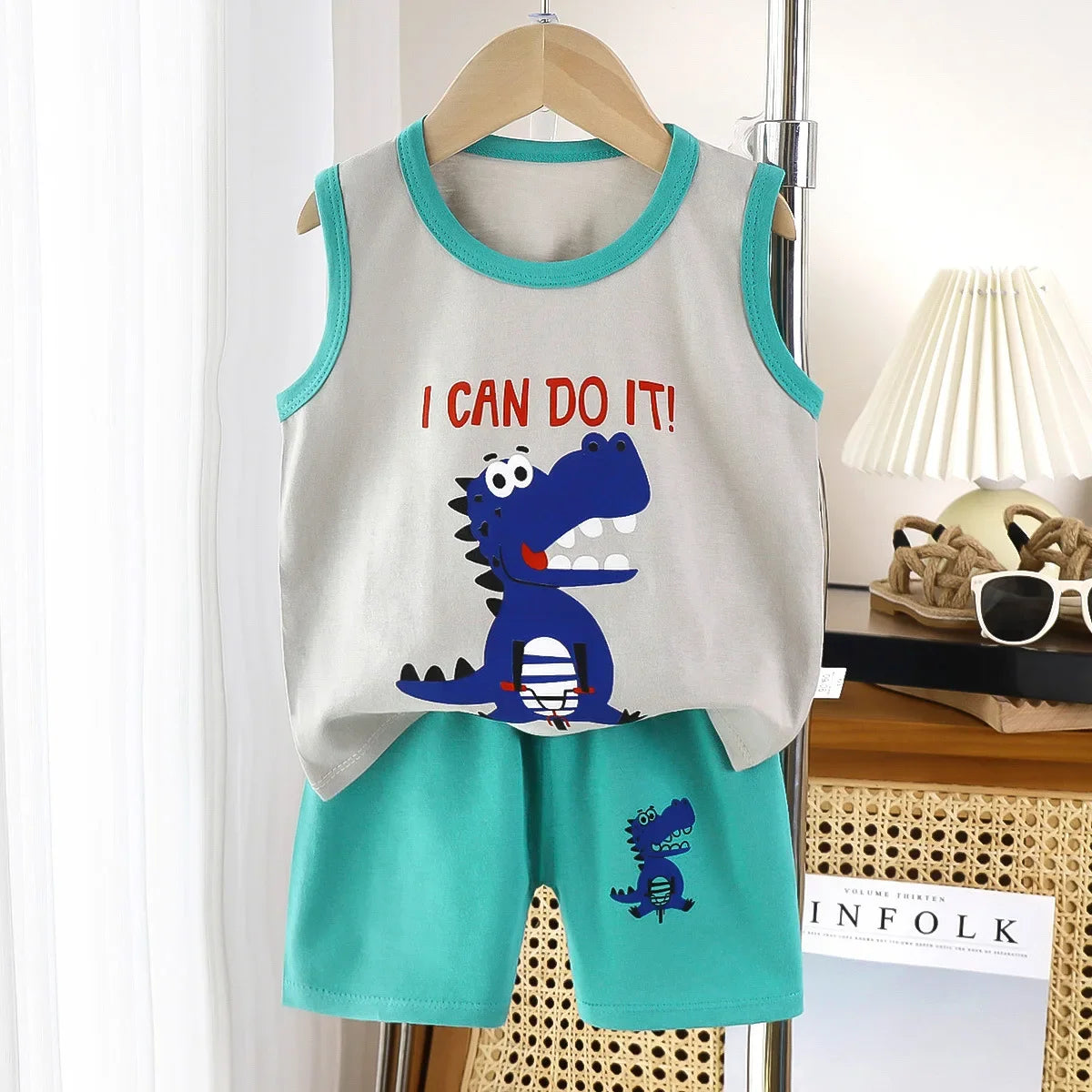 2PCS Cotton T-shirts Shorts Tank Top Boys Girls Sleeveless Children Sets Kids Clothes Vest Suit Summer Children Clothing Baby