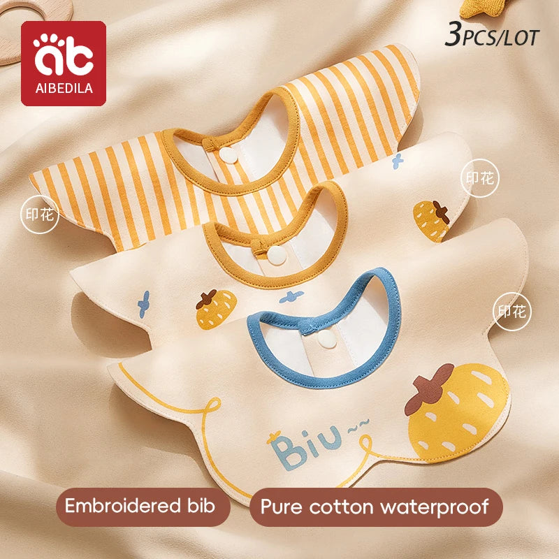 3Pcs Waterproof Bibs for Infants Embroidered Pattern Baby Bibs Comfortable Newborns Bibs Comfortable Cotton Bibs Gift
