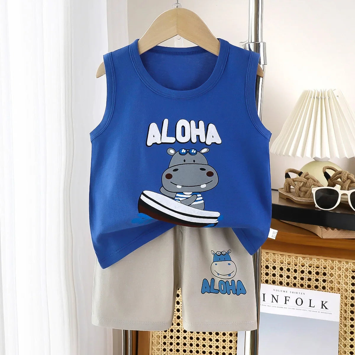 2PCS Cotton T-shirts Shorts Tank Top Boys Girls Sleeveless Children Sets Kids Clothes Vest Suit Summer Children Clothing Baby