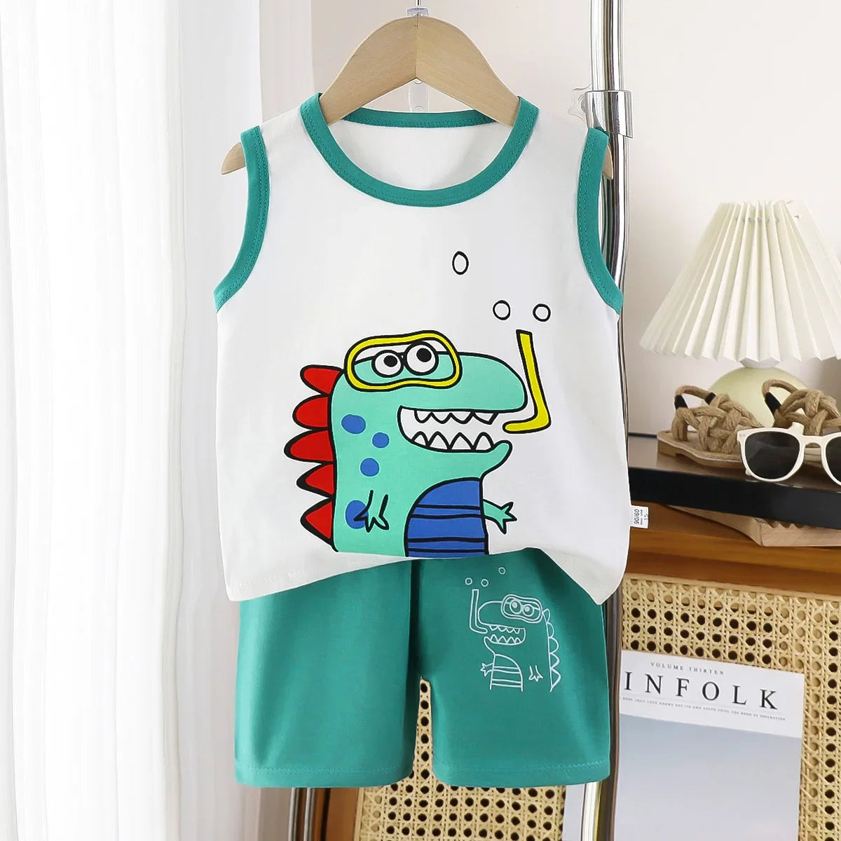 2PCS Cotton T-shirts Shorts Tank Top Boys Girls Sleeveless Children Sets Kids Clothes Vest Suit Summer Children Clothing Baby