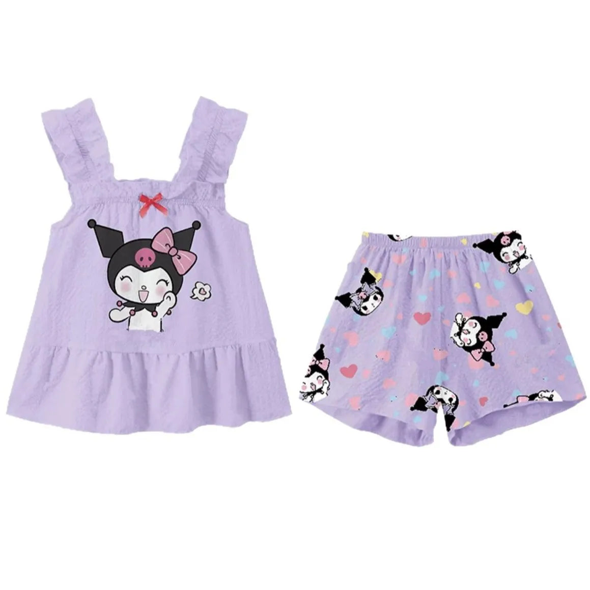 2Pcs Hot Sanrio Hello Kitty Two Piece Pajama Set Sleeveless Vest Shorts Thin Lightweight Summer Girls Baby Homewear Fashionable